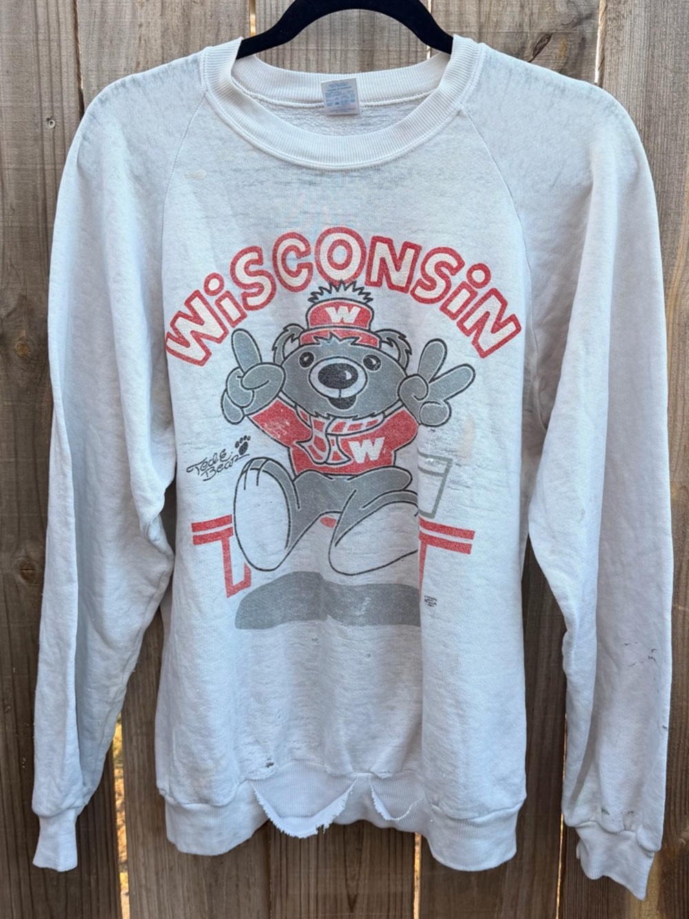 Vintage 80s Wisconsin Cute Bear Graphic Crewneck Sweatshirt Large Made USA
